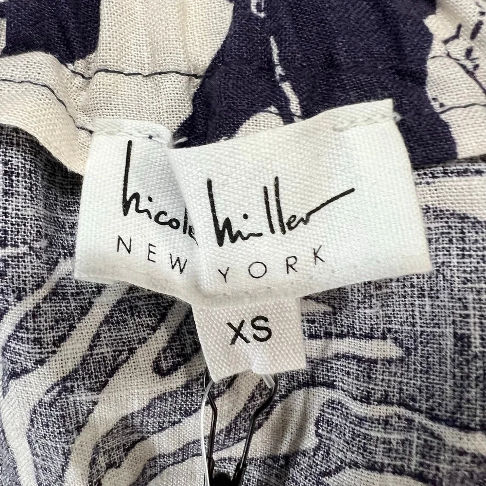 Nicole Miller Wrap Skirt XS Blue White Linen Blend Seashell Coconut Girl Resort - Picture 10 of 15